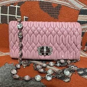Miu Miu Pink Quilted Clutch with Crystal Accents